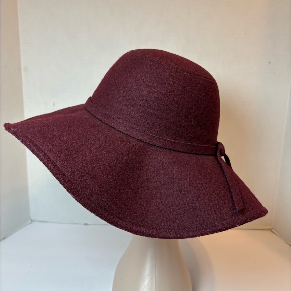 Charlotte Russe burgandy wool blend floppy wide brim hat bow detail OS